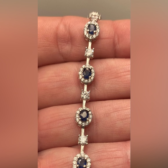 Sapphire and Moissanite 7.5- 8 “ sterling silver bracelet. Just so delicate  l - Picture 1 of 7